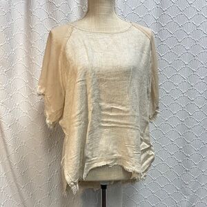 Umgee size medium Cream Sheer short sleeve raw hem edgy unique classy comfy